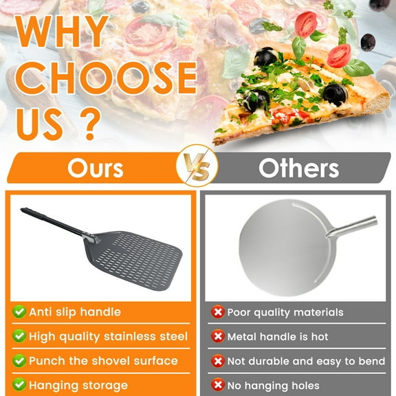 Austok Perforated Pizza Peel 12 Inches Aluminum Pizza Paddle Nonstick Pizza Turning Peel with Anti-Scald Handle Heat Resistant Pizza Spatula Paddle for Oven Baking Homemade Pizza Bread