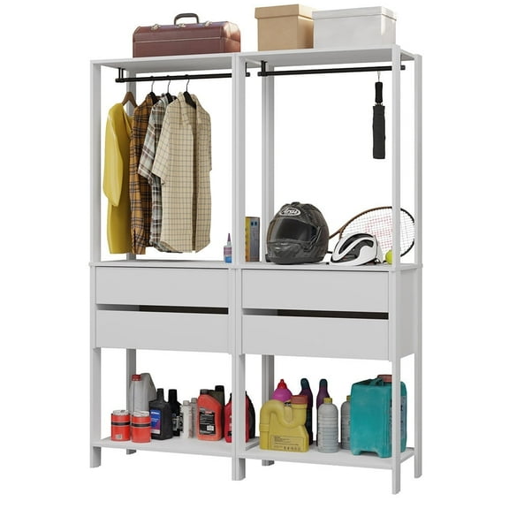 Madesa Garage Storage Rack with Drawers and Hanging Space, 55" Modular Tool Organization Cabinet – White