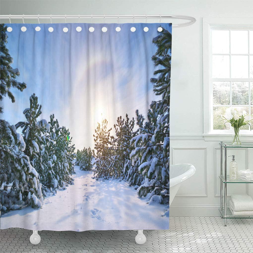 KSADK Blue Tree Winter Landscape Composition of Nature Christmas Snow