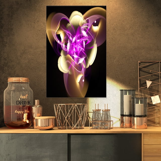 Design de Fleurs Fractales Violettes et Dorées - Art Abstrait sur Toile