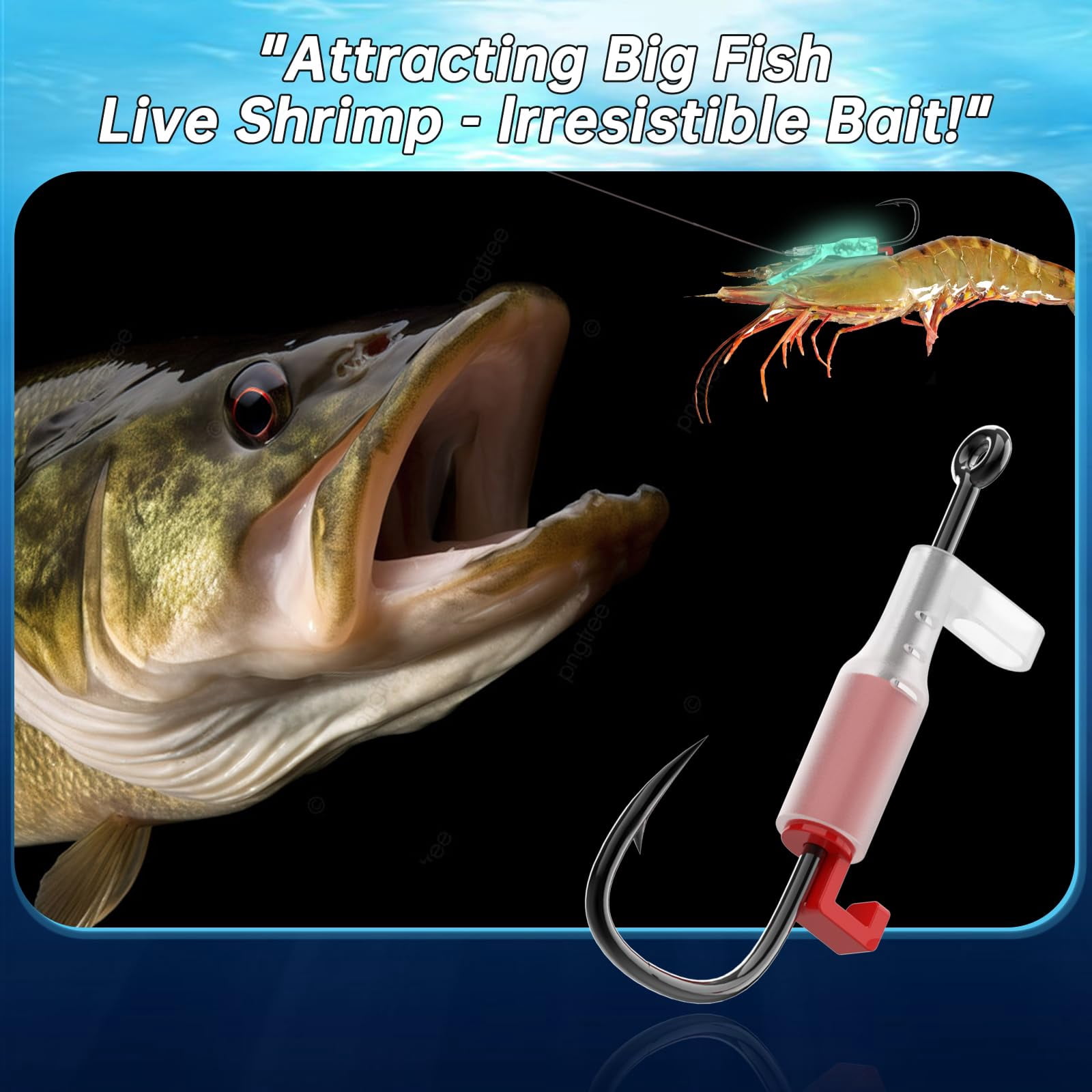 Luminous Live Shrimp Hooks for Saltwater Fishing, Carbon Steel Shrimp Walker Hook with Barbs, Non-Piercing Design for Lively Bait, Ideal for Bass, Carp, and Catfish, Razor-Sharp ,（10 Pack,Red）