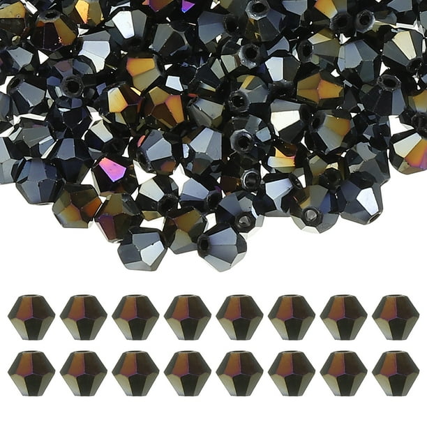 Cuentas de cristal en forma de bicono Uxcell de 4 mm, 400 piezas, cuentas facetadas de vidrio para hacer joyas, negro oscuro