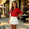 thumbnail image 6 of Girls Collared School Uniform Polo Shirts Kid Short Sleeve Pique Polo Shirt Red,5-6 Years, 6 of 7