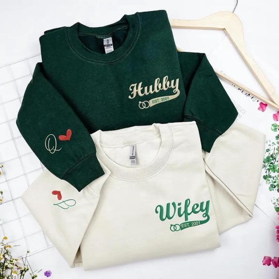 Wifey and Hubby Sweatshirt, Custom Date Newlywed Honeymoon Outfit, Gift for Bride, QuanluCrew