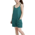 thumbnail image 4 of Combinaisons Sans Manches pour Filles, Col en V, Bretelles Spaghetti, Short une-Pièce avec Poches, Décontracté, Extensible, Salopette Courte pour Enfants, Vert Menthe, 5-6 Ans, 4 of 9