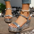 thumbnail image 2 of Rokment Platform Wedge Sandals for Women Dressy Sparkly Metallic Trending Leather Ankle Strap Chunky High Heels Dress Summer Shoes Bride Wedding Silver Size 8, 2 of 9