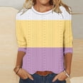 thumbnail image 3 of Scyoekwg 3/4 Sleeve Tops for Women Round Neck Eyelet Shirts Loose Tshirt Lightweight Color Block Dressy Casual Blouse Tops for Women Trendy Blouses (White,S), 3 of 4