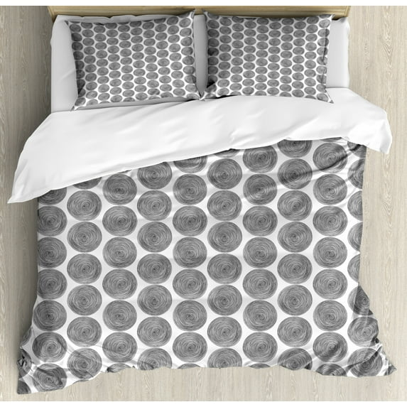 Black and White Duvet Cover Set Queen Size, Doodle Graphic Pattern with Circles Pencil Drawn Big Dots Simple Geometric, Decorative 3 Piece Bedding Set with 2 Pillow Shams, Black White, by Ambesonne