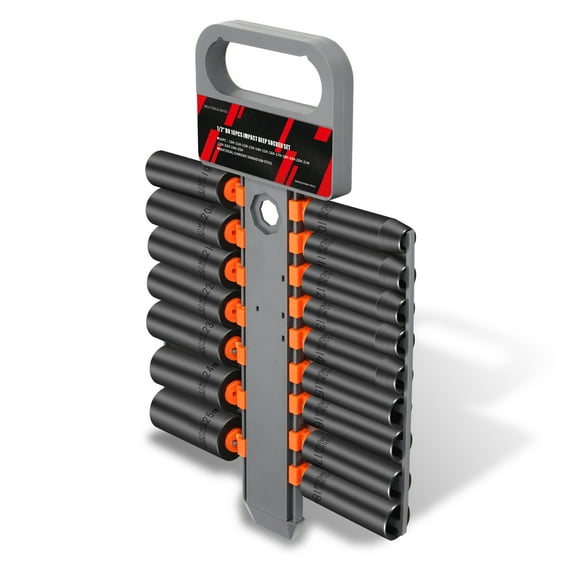16pcs 1/2 Inch Drive Metric Impact Deep Socket Set, 10mm-25mm,Cr-V Steel