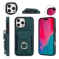 thumbnail image 2 of For IPhone 14 Pro Max Phone Case Wallet With Elastic Concealed Buckle Flip Card Holder,PU Leather Metal Ring Buckle Holder Kickstand  Women Men Magnetic Cover,Green,For iPhone 14 Pro Max, 2 of 8