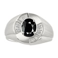 thumbnail image 1 of RYLOS Sterling Silver Ring 8X6MM Oval Gemstone & Diamond Unisex Rings Onyx October Birthstone Ring Size 7, 1 of 7