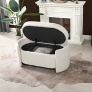 Jennifer Taylor Home Fuji 44 Upholstered Boucle Oval Storage Bench Ivory White