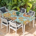 thumbnail image 2 of Turquoise Boho Floral Table Cloths for 4 Foot Rectangle Tables, Vintage Abstract Art Ethnic Flowers Patio Waterproof Elastic Fitted Tablecloths, Washable Rectangular Table Cover for Camping, 2 of 8
