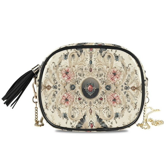 Womens Casual Chain Shoulder Bag Simple style Ornate Floral and Jewel Crossbody Bag