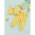 thumbnail image 2 of Franhais Girls Casual Suit, Solid Color Sleeveless Ruffled Sling Tops+Pockets Long Pants+Headband, 2 of 9