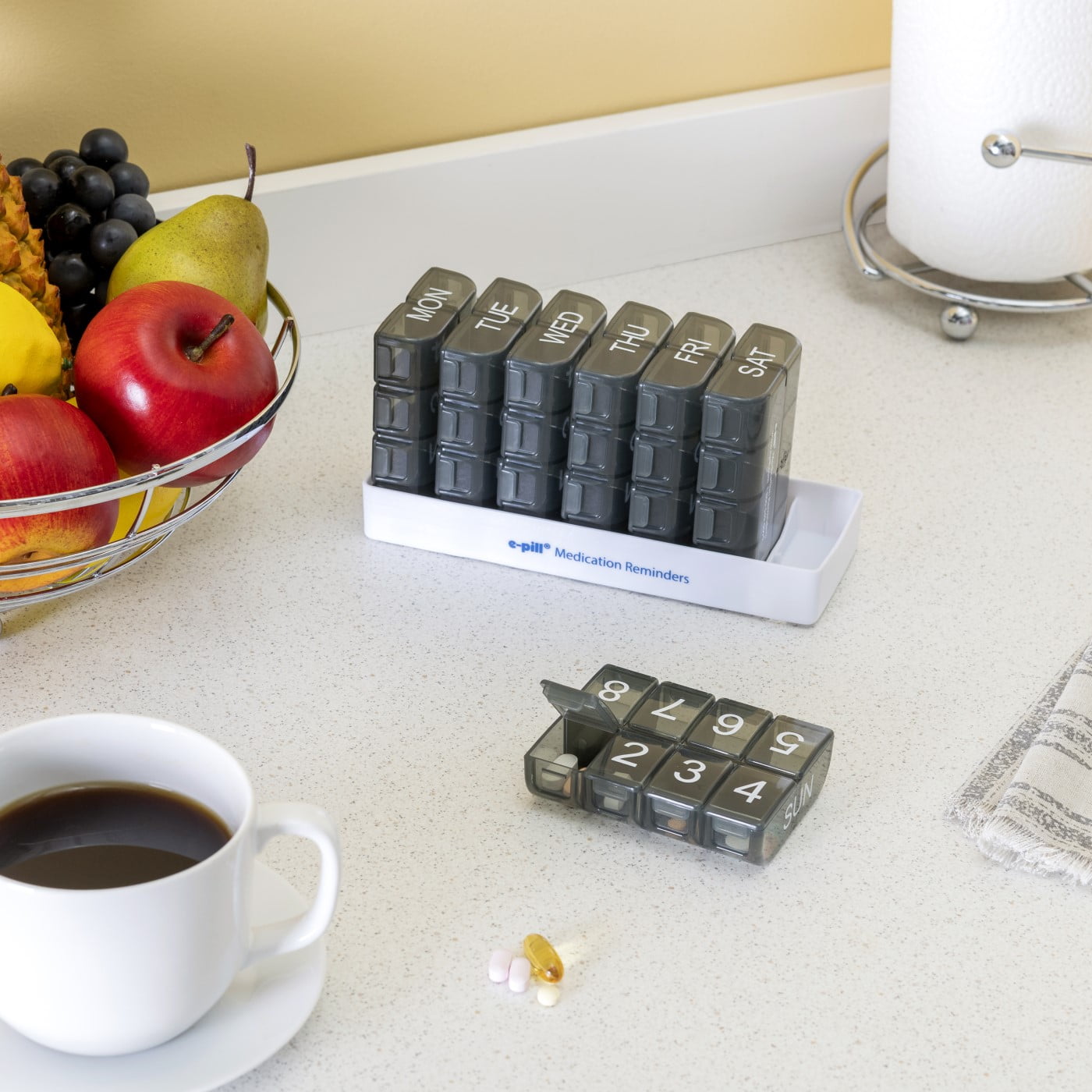 e-pill Large Weekly Pill Organizer - 7 Day x 8 Compartments per Day – Black