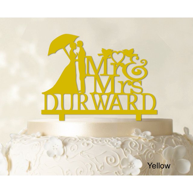 Mr & Mrs Wedding Cake Topper Personalized Yellow Cake Topper Color Option Available 5-7 Inches Wide