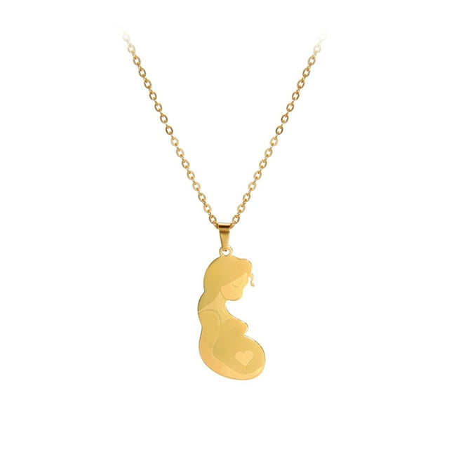 Langgg Collier à Thème Familial en Acier Inoxydable Couleur Unie Plaqué Inaltérable Pendentif Ras du Cou Type 1 Or