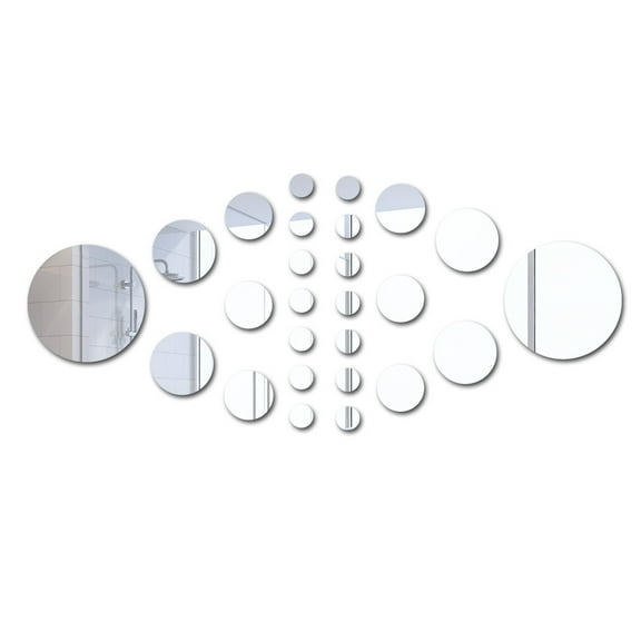 ERDOUY Wall Mirror, 26 PCS Acrylic Mirror Stick on Mirrors for Wall, Removable Peel and Stick Wall Decals for Home Living Room Bedroom (Silvery)