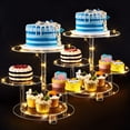 thumbnail image 1 of Soporte redondo transparente para tartas de 4 niveles con 2 tiras de luces LED para cupcakes, expositor de postre para bodas, baby shower, graduación, cumpleaños, fiesta de té, 1 of 6