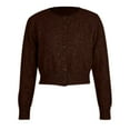 thumbnail image 5 of Wang6 Womens Cropped Brown Cardigan Sweaters Fall Open Front Button Knit Sweater Long Sleeve Knitted Tops Causal Crew Neck Solid Outwear Brown S, 5 of 5