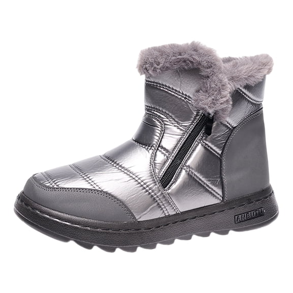 Snow Boots for Women,Women Winter Fashion Flat Boots with Zipper Closure for Warmth and Comfortable Daily Wear,Winter Boots for Women,Silver,6.5
