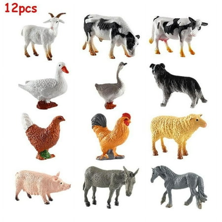 12x Mini Farm Figurines Simulation Farm Animals Figures Washable Toys D5Q2