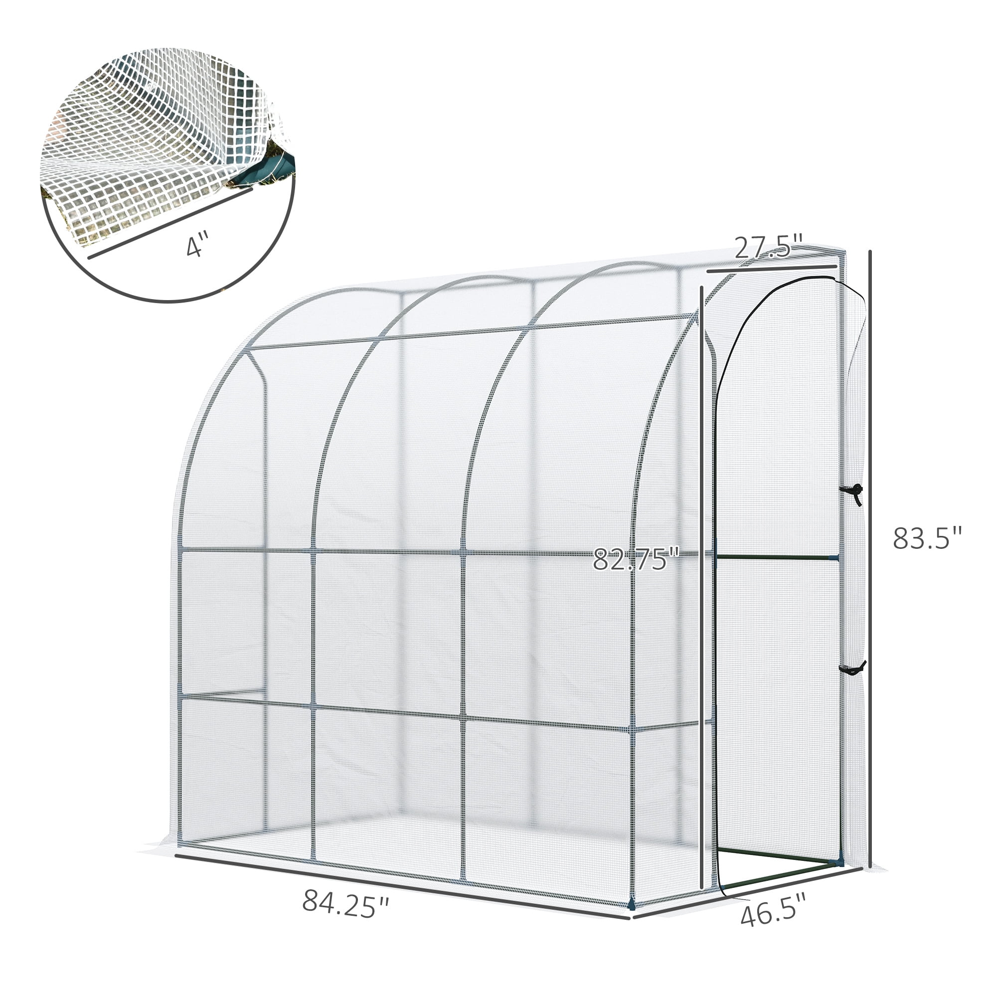 Outsunny 7' x 4' x 7' Outdoor Lean to Greenhouse, Walk-In Green House Plant Nursery with Roll-up Window, PE Cover, White