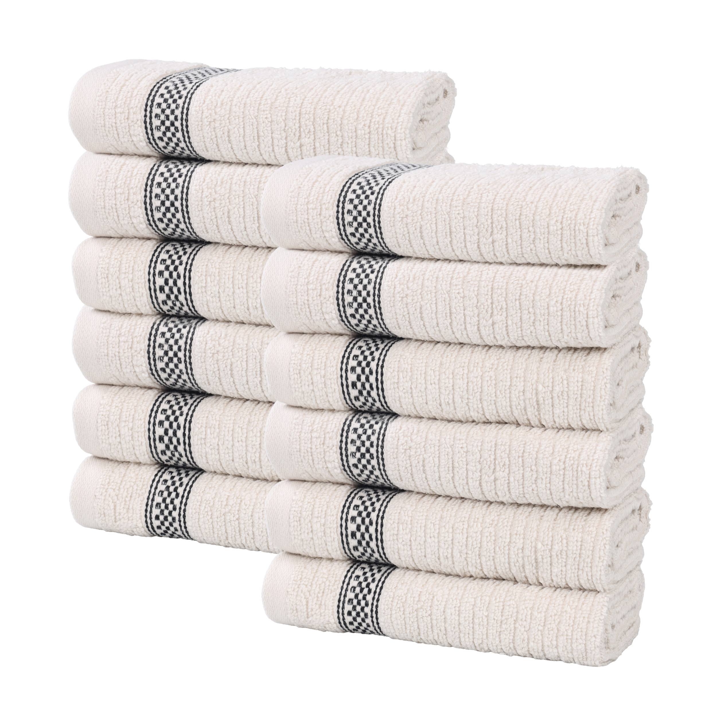 Superior Cotton Ribbed Geometric Face Towel Washcloth Set of 12, Ultra Soft Quick Dry, Stone