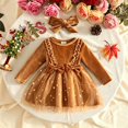 thumbnail image 3 of Baby Girls Long Sleeve Velvet Tulle Dress Set Star Print Skirt Ruffle Bow Detail with Matching Bow Headband, 3 of 6