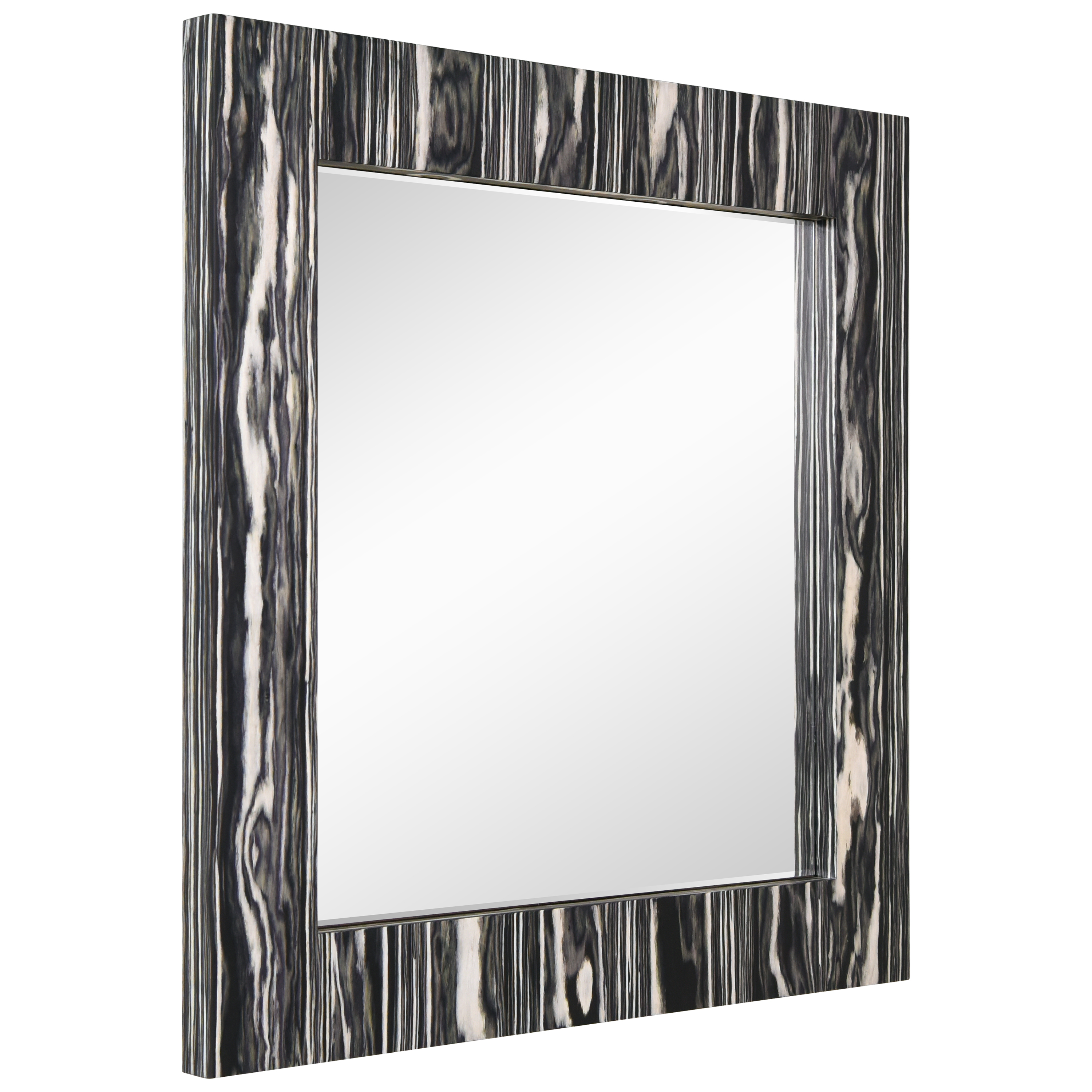 "Zebra Elegance Wall Mirror", 32"x32" Square Mirror Featuring a 24"x24" Beveled Center on a 4" Exotica Stained Veneer Frame