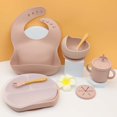 thumbnail image 1 of Plato de silicona para la cena, babero para bebé, cuenco para bebé, vajilla para niños, mantel individual, cuchara, tenedor, juego de taza para refrigerio resistente a caídas, 1 of 6