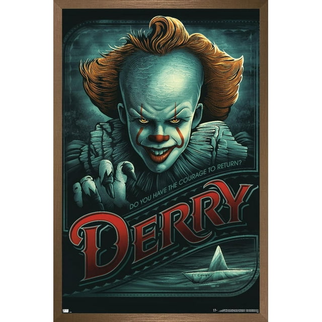 IT - Pennywise Derry Wall Poster, 14.725" x 22.375" Framed