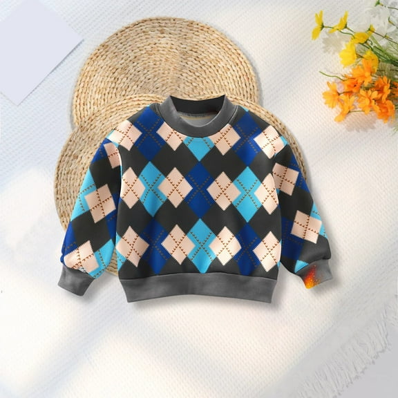 XXWXYD Girls Boys Vintage Plaid Pullover Sweatshirt Crewneck Loose Fit Casual Sweater Top for Toddler Kids Fall Winter Trendy Clothes Cozy Comfort