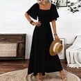 thumbnail image 2 of CharmCyan Women Square Neck Short Sleeve Maxi Dress Elegant Loose Fit Flowy Long Dress Summer Casual Solid A Line Sundress Black L, 2 of 5