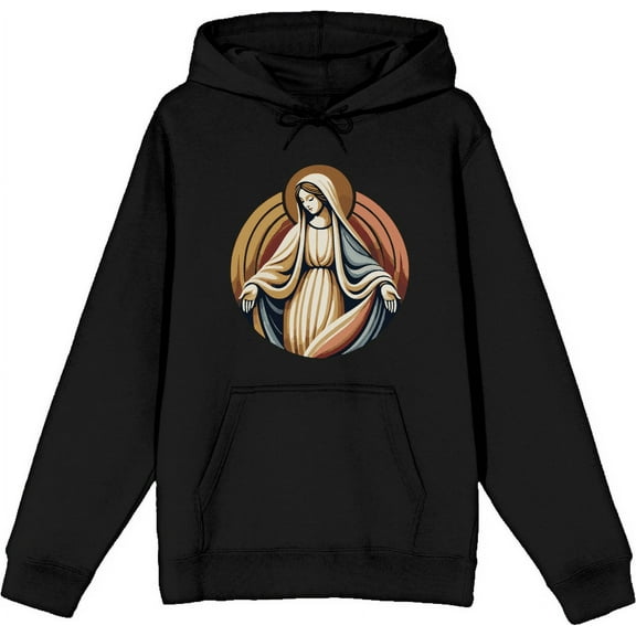 Virgin Mary  Adult Black Long Sleeve Hoodie-Medium