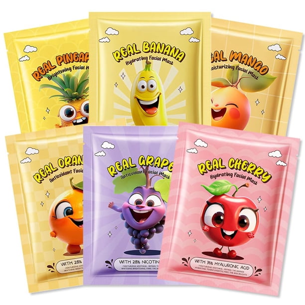 Set de mascarillas faciales Kaely Fruit para niños, paquete de 6