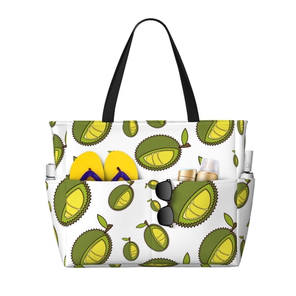 Large Beach Bags Water-resistant Sandproof - Cute Mint Green Durian Cute Beach Tote Bags for Women with Zipper