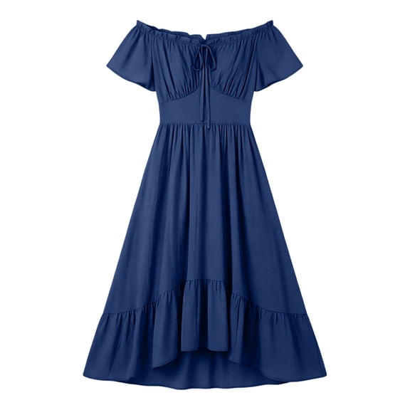 Huowey Women Halloween Witch Vampire Off Shoulder Gothic Dresses Elegant Cosplay Party Gown High-Low Hem Short Sleeve Trendy Photo Dress,BU,XL