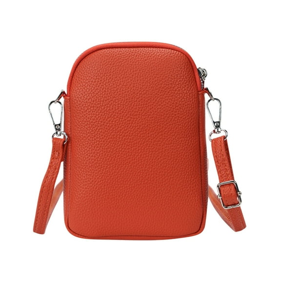 Xfvqtps Crossbody Bags for Women Vertical Phone Bag Adjustable Strap Zipper Solid Color Versatile Leather Shoulder Messenger Bag Orange