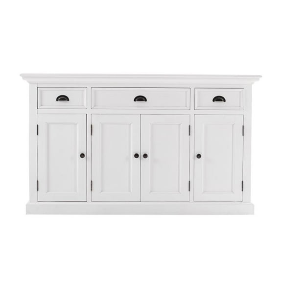 Bowery Hill Mahogany Wood Buffet with 4 Doors 3 Drawers in White