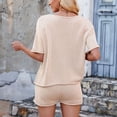 thumbnail image 5 of Lounge Shorts Set Womens Summer Two Piece Outfits Knit Loungewear Loose Casual Sweater Tops Shorts Beige, S, 5 of 7
