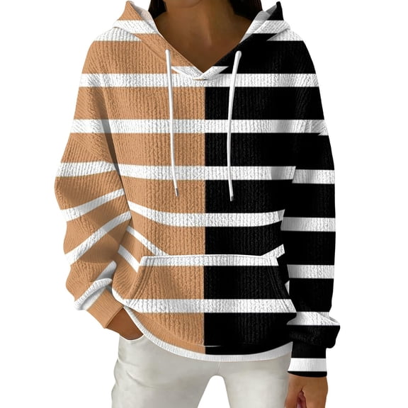Qgtaibl Women Color Block Hoodies Drawstring V Neck Long Sleeve Tops with Pocket Sparkle Pattern Fashion Pullover Sweatshirts A_Black S