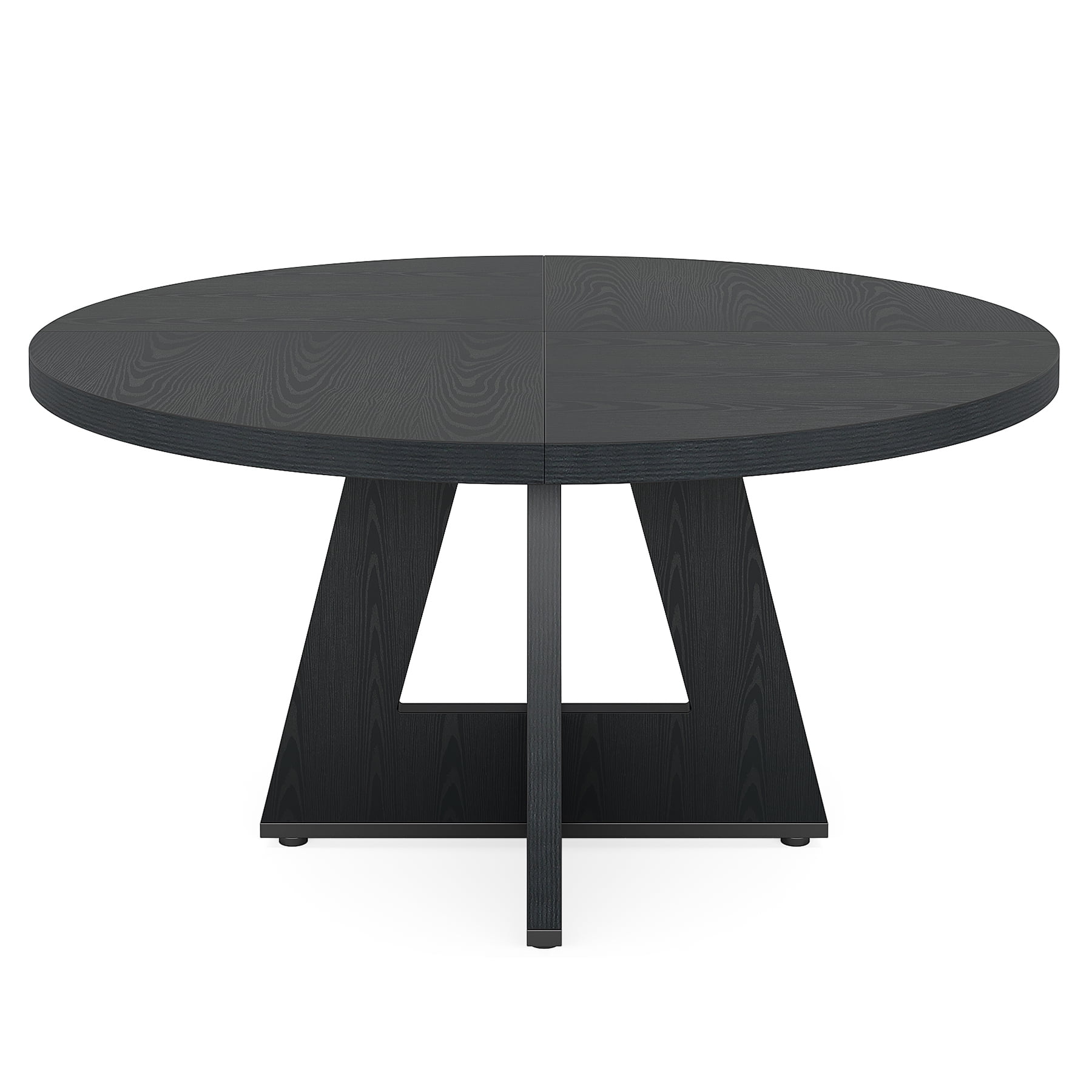 Aukfa 47" Round Farmhouse Dining Table for 4, Wood Kitchen Table with Cross-Style Base for Breakfast Nook/ Living Space,Black
