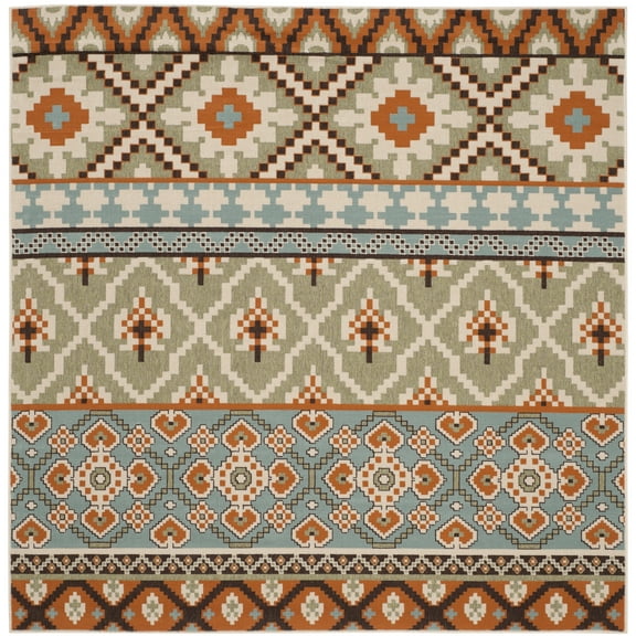SAFAVIEH Veranda Dogon Geometric Indoor/Outdoor Area Rug, Green/Terracotta, 6'7" x 6'7" Square