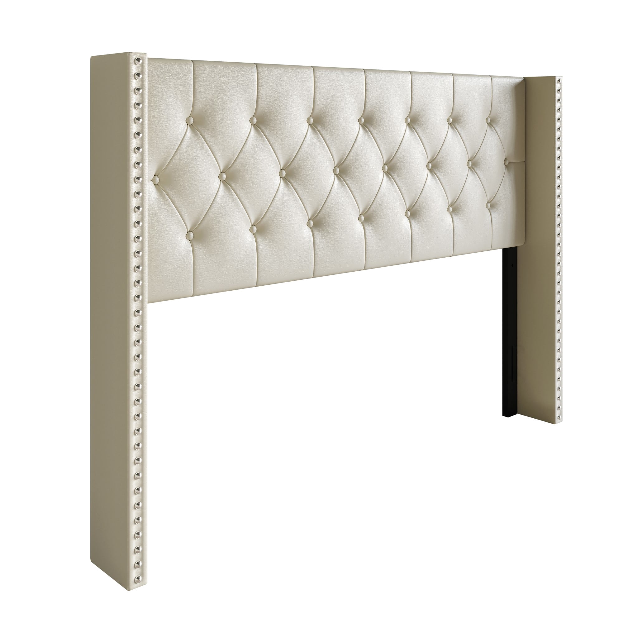 Home Design Sonoma Queen Tufted Upholstered Headboard with Wingback Design and Nailhead Trim, Cream, Easy Assembly