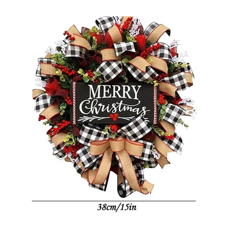 

Li HB Store Christmas Plaid Garland For Decorating Front Door Wall With Bow And Red Berries For Festive Christmas Outdoor Party Christmas Decoration Supplies B