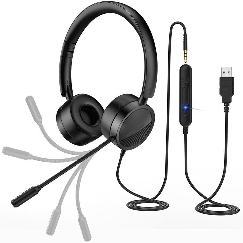 PC Headset with Microphone USB/3.5mm Business Headset with Noise Canceling Microphone Over Ear