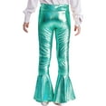 thumbnail image 2 of Linjinx Kids Girls Boys Shiny Metallic Ruffle Flared Bell Bottoms Pants Performance Yoga Dance Lake Green 12, 2 of 7