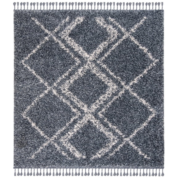 SAFAVIEH Pro Lux Emmeline Geometric Shag Area Rug, Blue/Creme, 6'7" x 6'7" Square